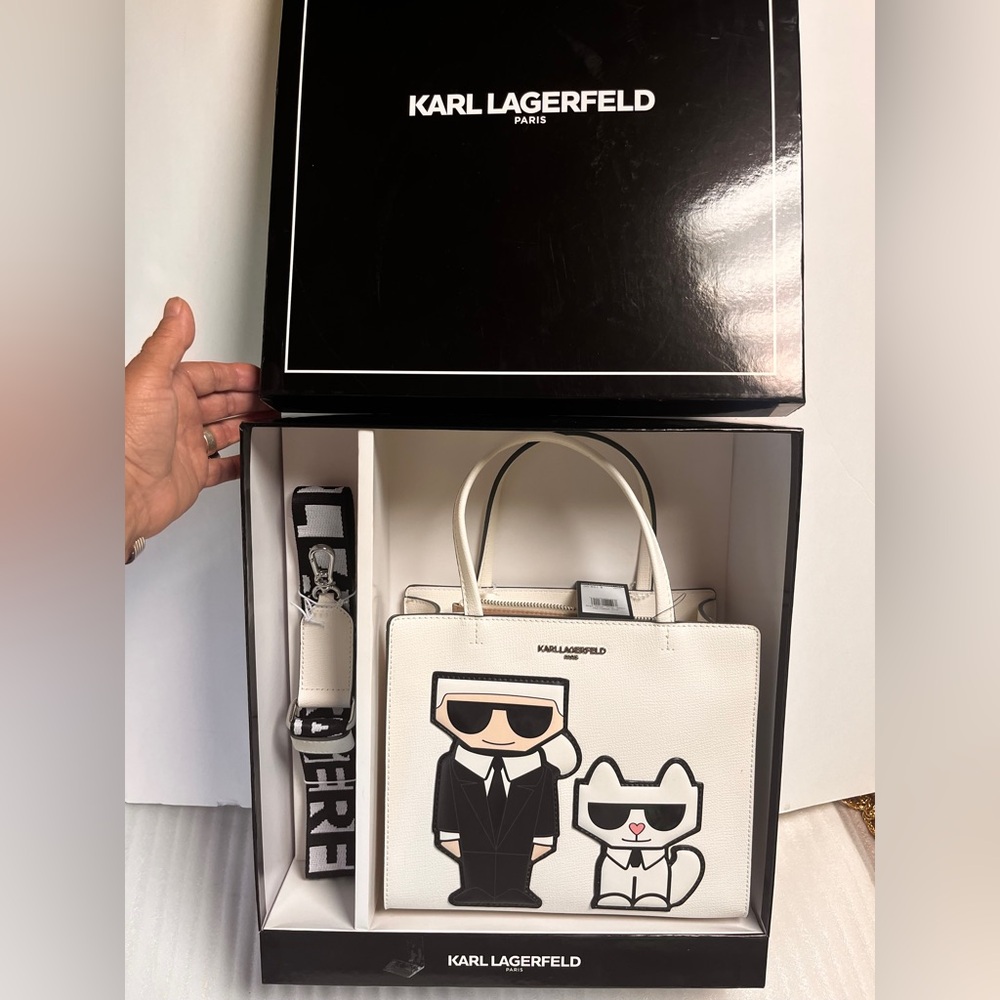 NWT Karl Lagerfeld White Tote Iconic Graphic Gift for Her